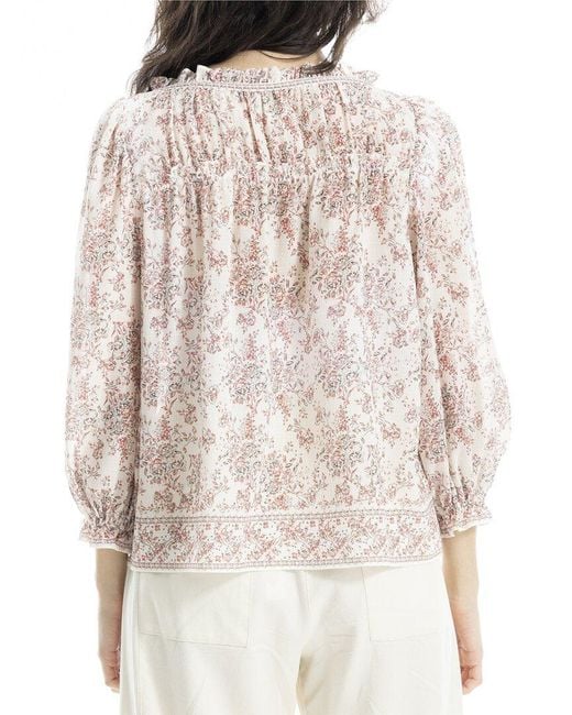 Max Studio Natural V-Neck Puff Sleeve Top