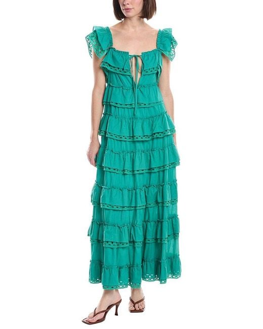 Beulah London Green Tiered Maxi Dress