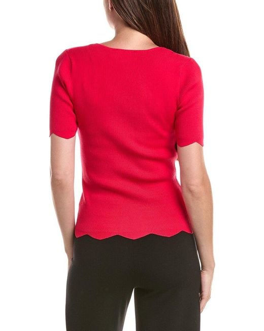 Tahari Red Scallop Edge Pullover Sweater