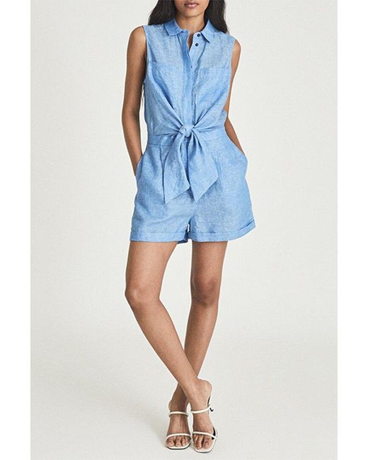Reiss Blue Ema Linen Playsuit