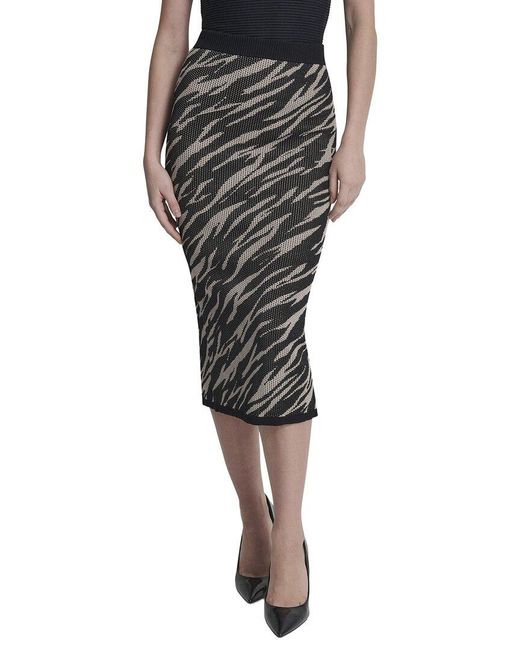DKNY Black Pull-On Pointelle Jacquard Sweater Skirt