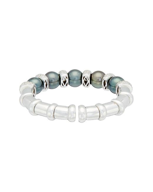 Diana M White Fine Jewelry 18K 3.5 Ct. Tw. Diamond & 11-12Mm Pearl Cuff Bracelet