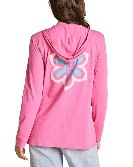 Life Is Good. Pink Long Sleeve Hooded Crusher Lite Shirt