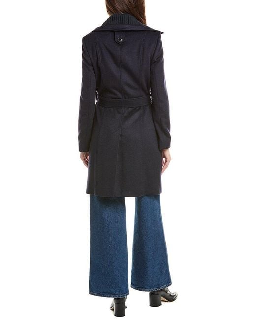 Sam Edelman Blue Asymmetrical Wool-Blend Trench Coat