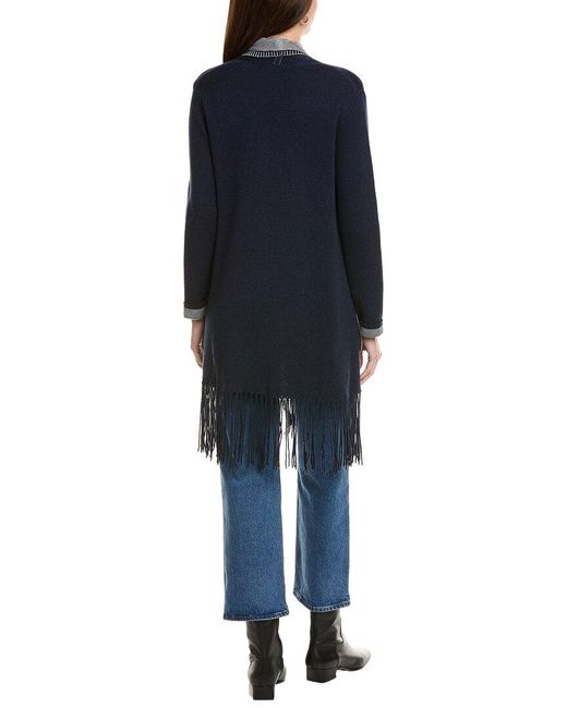 Hannah Rose Blue Long Fringe Cashmere-Blend Cardigan