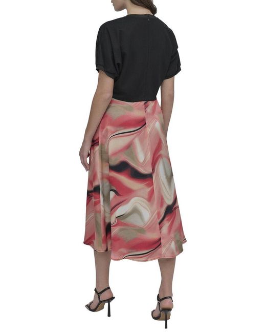 DKNY Red Mix Media Print Dress