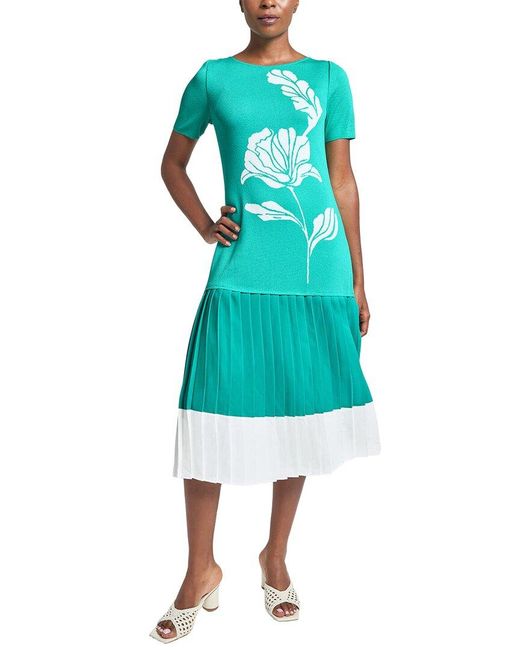 Ming Wang Blue Midi Drop-Waist Dress