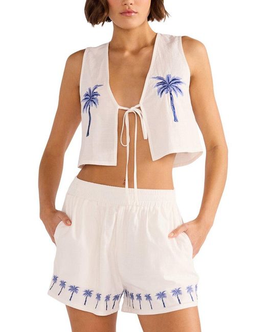 MINKPINK White Isadora Embroidered Linen-Blend Top