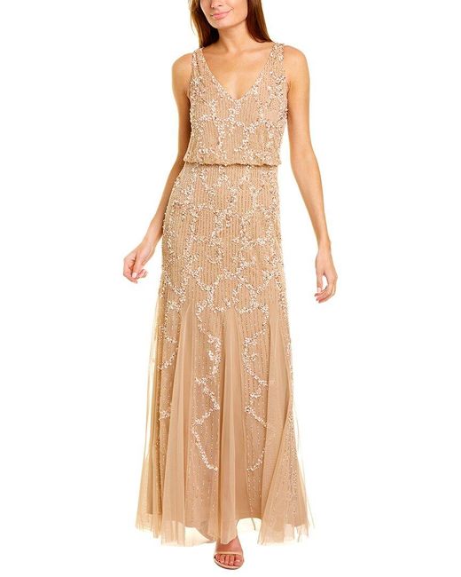 Adrianna Papell Bead & Sequin Maxi Dress in Natural | Lyst Australia