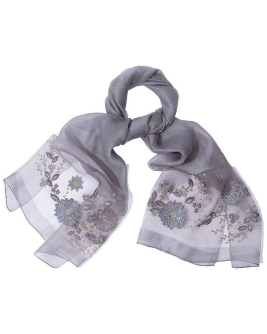 Saachi Blue Floral Embroidered Scarf