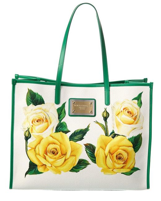 Dolce & Gabbana Yellow Dg Large Canvas & Leather Shopper Tote