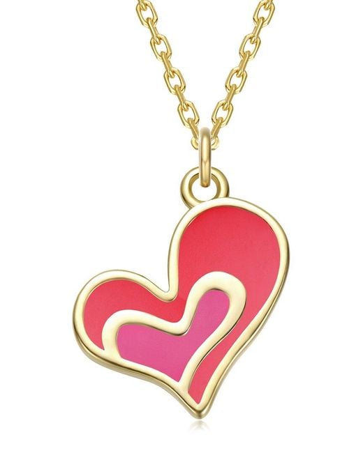 Rachel Glauber Pink 14K Plated Heart Pendant