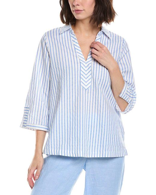 Stella Parker Blue Alice Linen-Blend Tunic Top