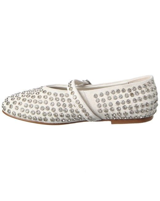 Tiffany & Fred Paris White Bedazzled Suede Flat