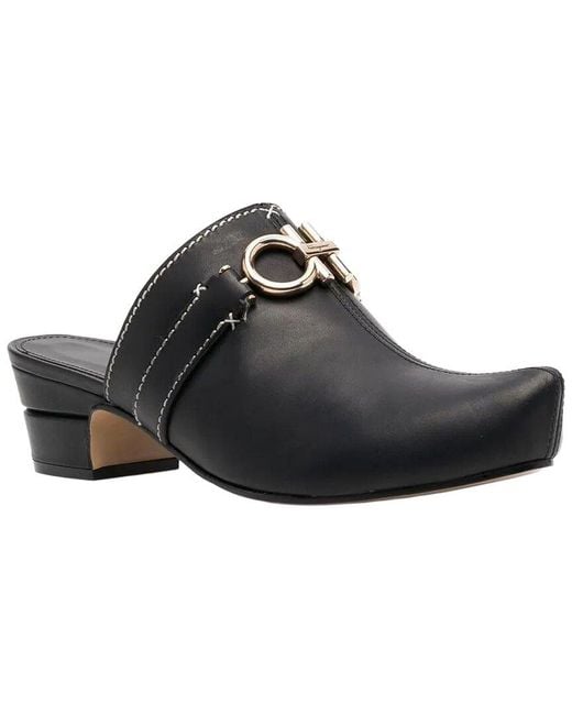 Ferragamo Black Gancini Leather Mule