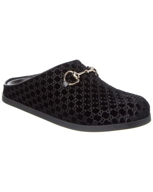 Gucci Black Horsebit Gg Velvet Mule