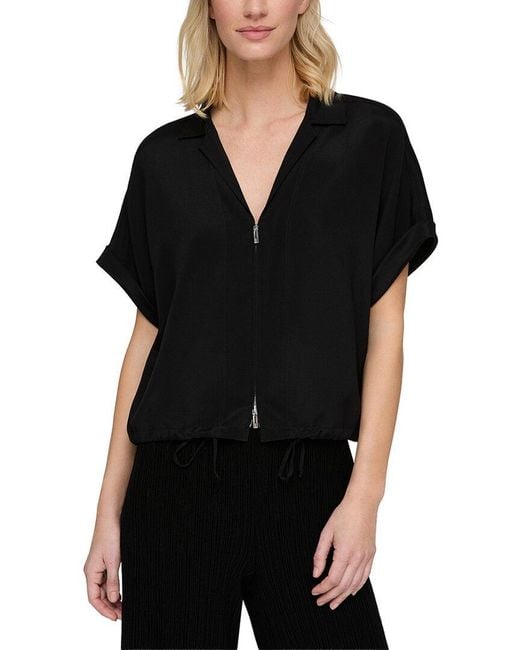 Lafayette 148 New York Black Silk-Blend Zip Front Blouse