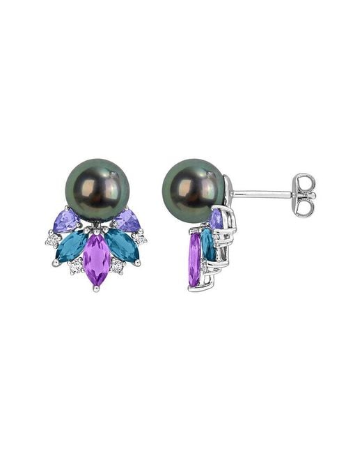 Rina Limor Blue 2.50 Ct. Tw. Gemstone & 8-8.5Mm Pearl Earrings