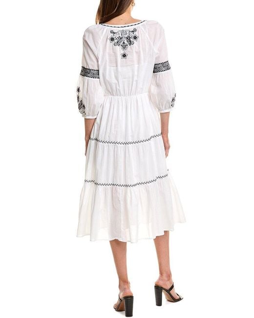 Johnny Was White Cam Tiered Midi Dress