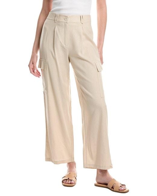 Ellen Tracy Natural Linen-Blend Cargo Pant