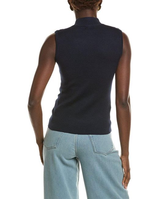 Tahari Blue Sleeveless Rib Pullover