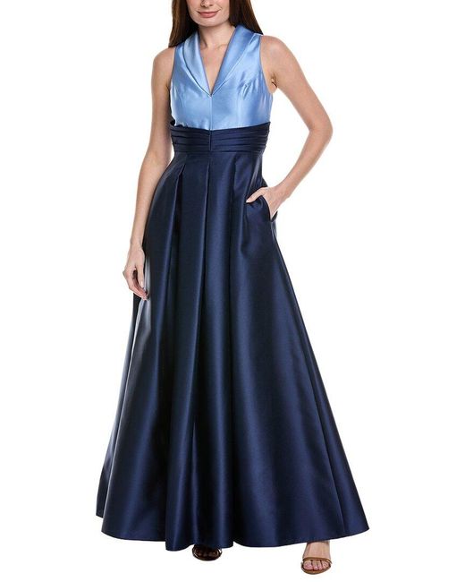 Adrianna Papell Blue Colorblocked Tuxedo Mikado Gown