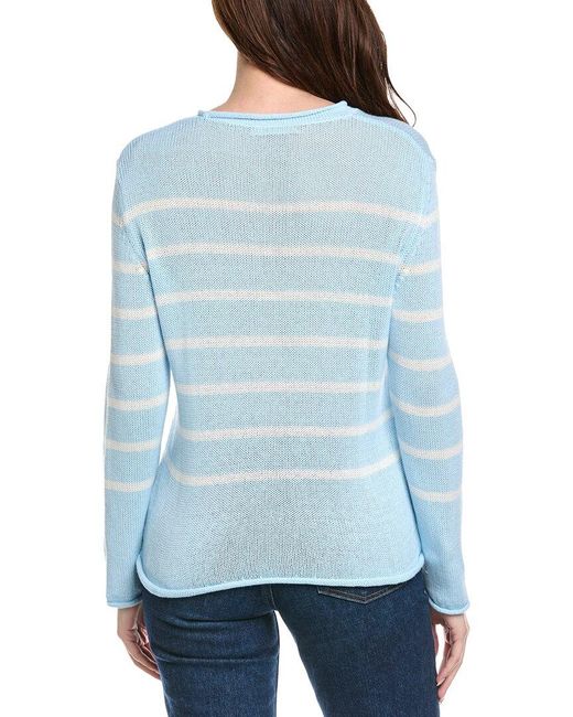 Hannah Rose Blue Striped Cashmere-Blend Sweater