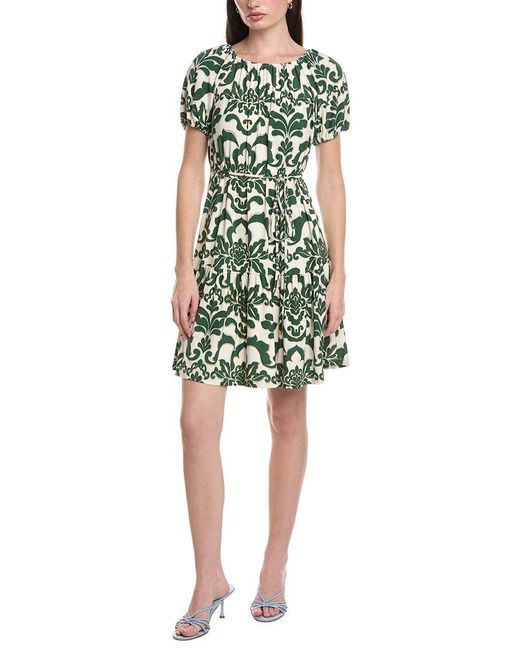 Maison Tara Green Printed Ity Mini Dress