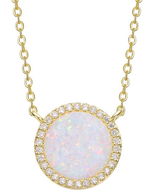 Genevive Jewelry Metallic Rachel Glauber 14K Plated Cz Opal Necklace
