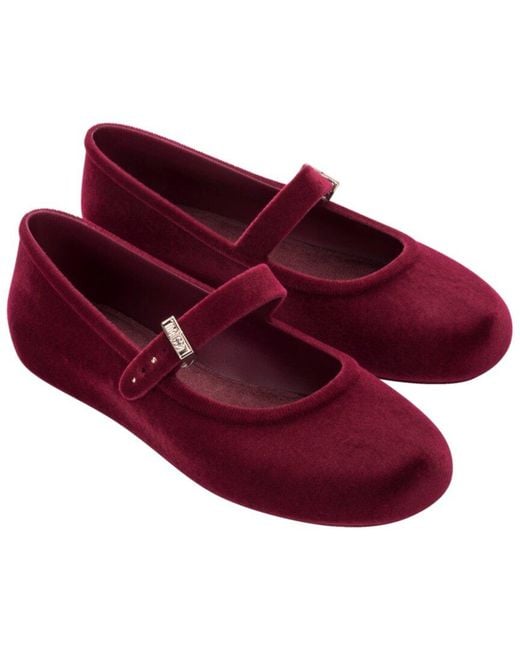 Melissa Red Soft Velvet Ii Ballerina Flat