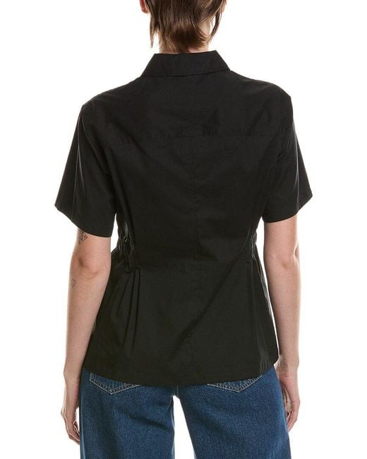 Anne Klein Black Pleated Waist Button-Up Shirt
