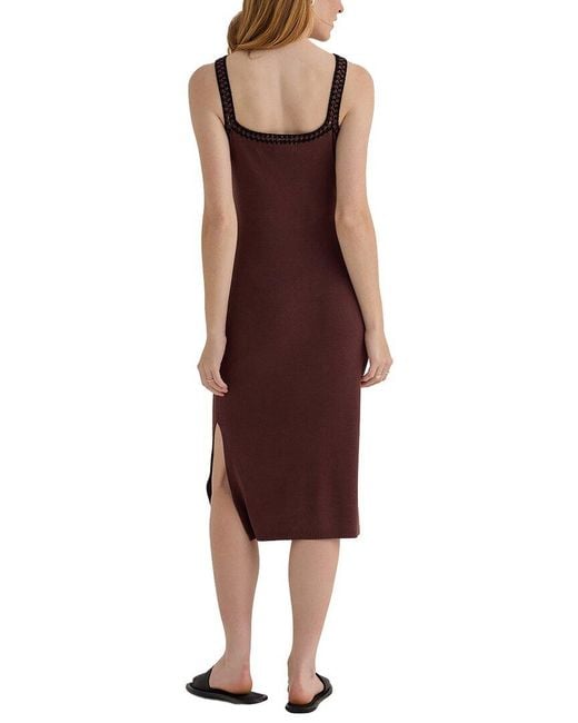 Bella Dahl Red Crocheted Trim V-Neck Linen-Blend Midi Dress