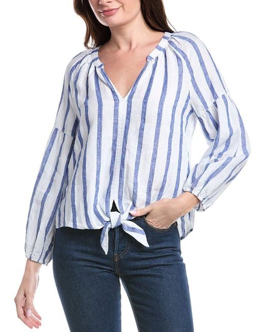 Tommy Bahama Blue Coastalina Tie-Front Linen Top