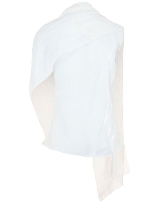 Ferragamo White Asymmetrical Shawl Blouse
