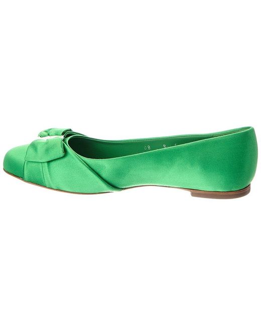 Ferragamo Green Varina Satin Ballet Flat