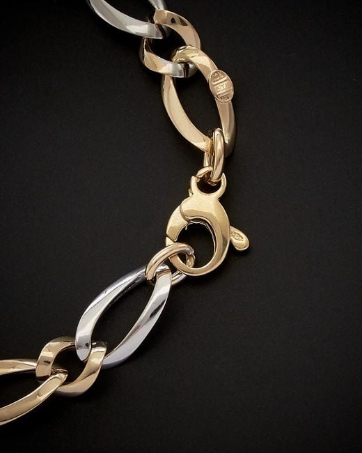 Italian Gold Black 14k Two-tone Oval Link Bracelet