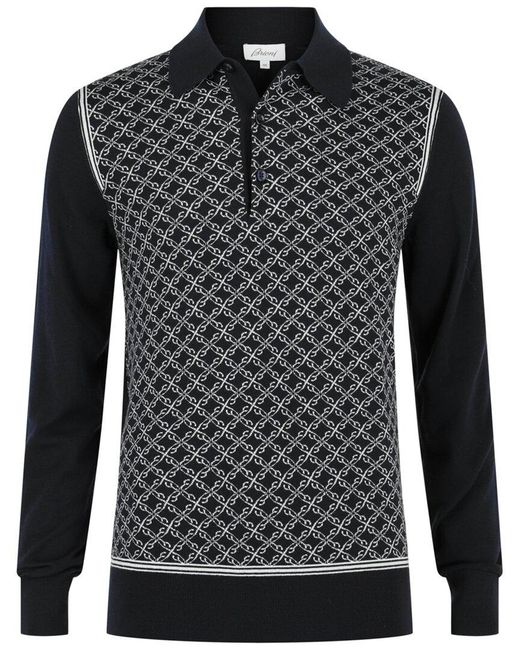 Brioni Black Long Sleeve Wool Polo for men