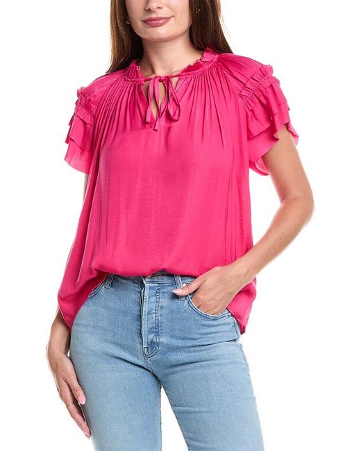 Tahari Red Airflow Blouse