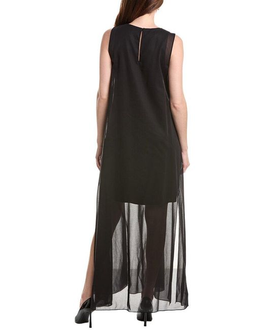 Lafayette 148 New York Black Sleeveless Side Slit Silk-Trim Dress