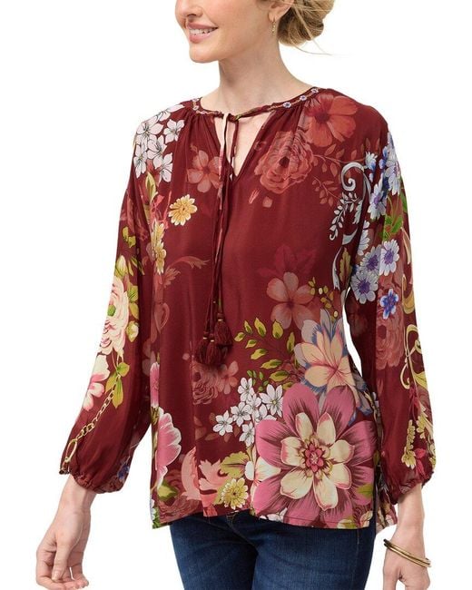 Johnny Was Red Margot Plus Silk Blouse