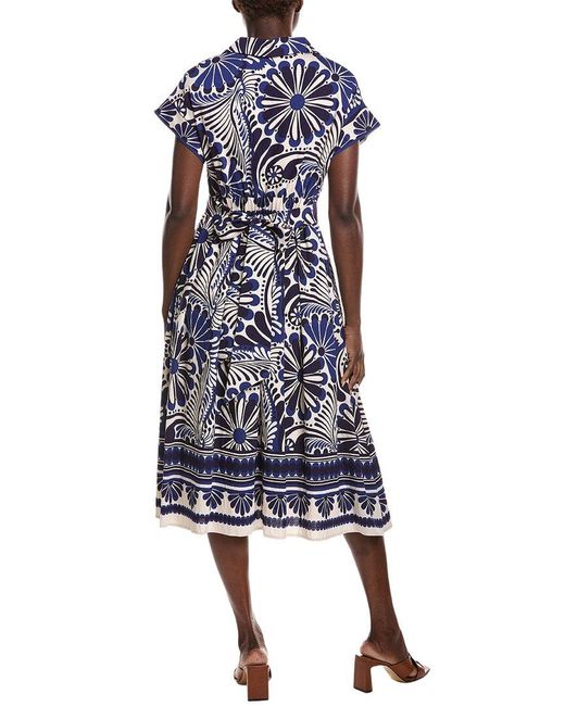 Gracia Blue Floral Print Collared Midi Dress