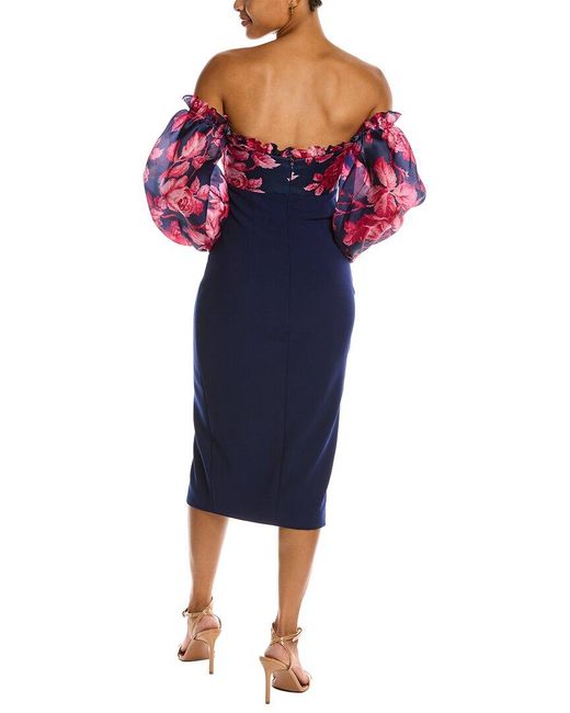 Carolina Herrera Blue Silk Off-shoulder Puff Sleeve Dress