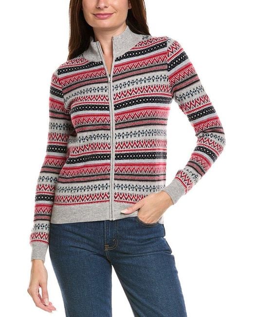 Kier + J Red Kier + J Fairisle Zip Wool & Cashmere-Blend Cardigan