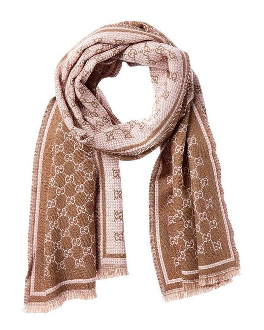 Gucci Brown Gg Jacquard Wool Scarf