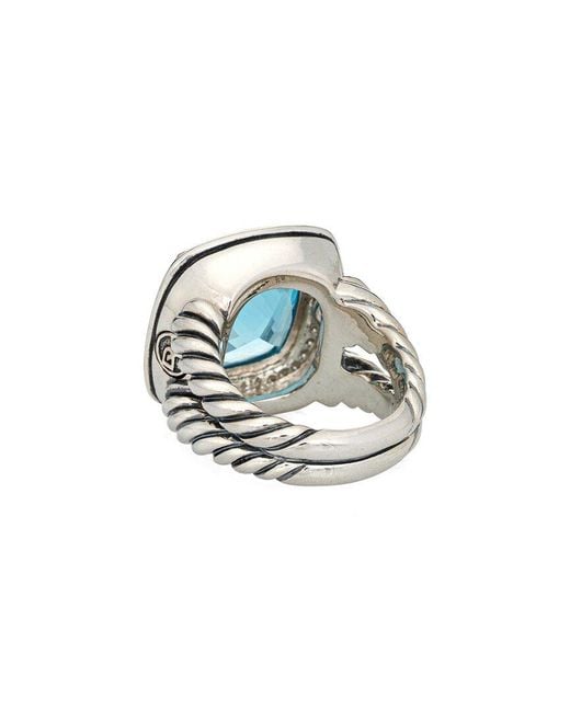 David Yurman Blue Silver 0.30 Ct. Tw. Diamond & Blye Topaz Albion Ring (authentic Pre-owned)