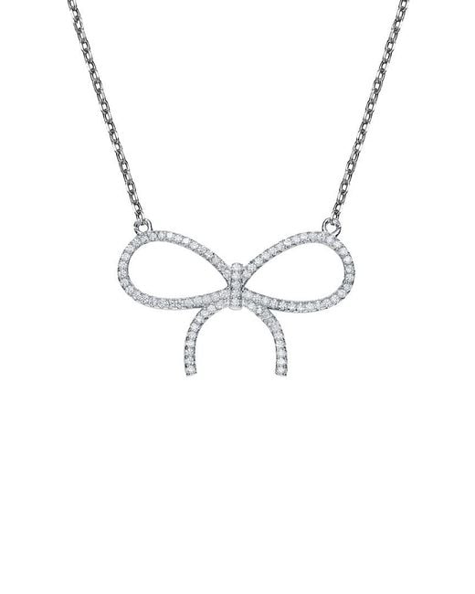 Genevive Jewelry Metallic Silver Cz Bow Necklace