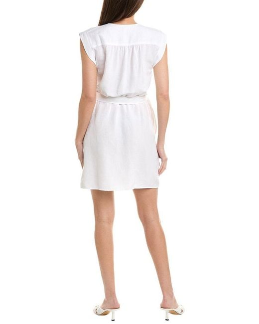 Bella Dahl White V-neck Belted Linen-blend Mini Dress