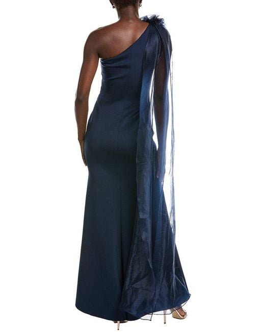 Eliza J Blue One Shoulder Pleated Mermaid Gown