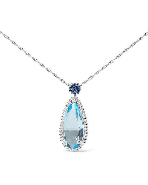 Haus of Brilliance Blue Colorful Gemstones 18K 14.17 Ct. Tw. Diamond & Topaz Pendant Necklace