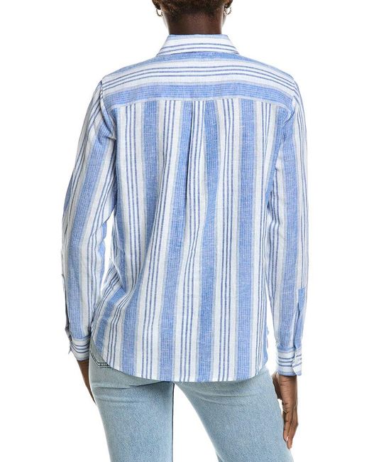 Jones New York Blue Drop Shoulder Linen-Blend Shirt